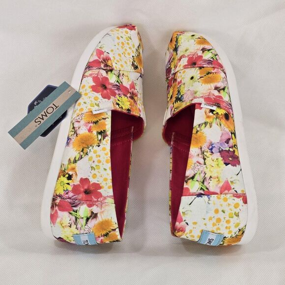 TOMS Shoes Womens Size 9 White Floral Print Alpargata Slip On Canvas Ortholite - Picture 11 of 14